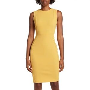 Light Yellow Calvin Klein Sleeveless Tight 6P Zip Up Dress